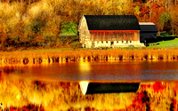 barn water reflection